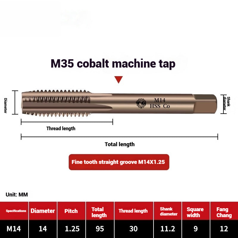 1104-M35 Cobalt straight flute tap machine tapping stainless steel special high-speed steel tapping coarse teeth spiral apex Shandong Denso Pricision Tools Co.,Ltd.